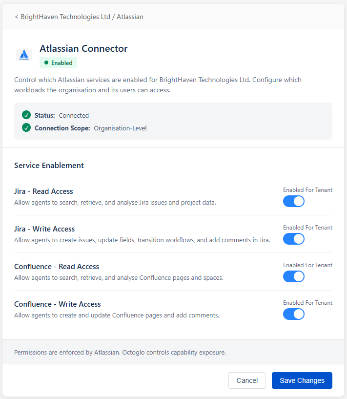 Octoglo Atlassian service selection